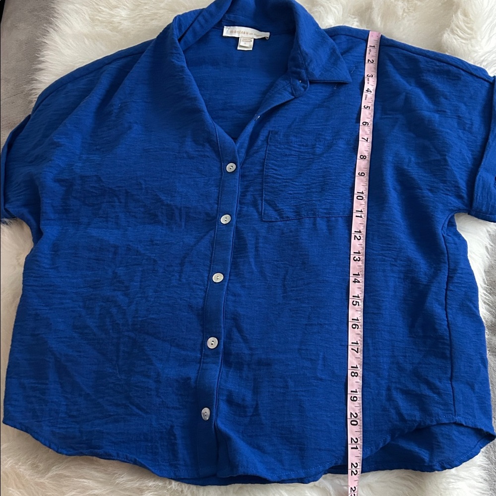 MONTEAU Elegant Royal Blue Button-Down Shirt - Picture 4 of 6